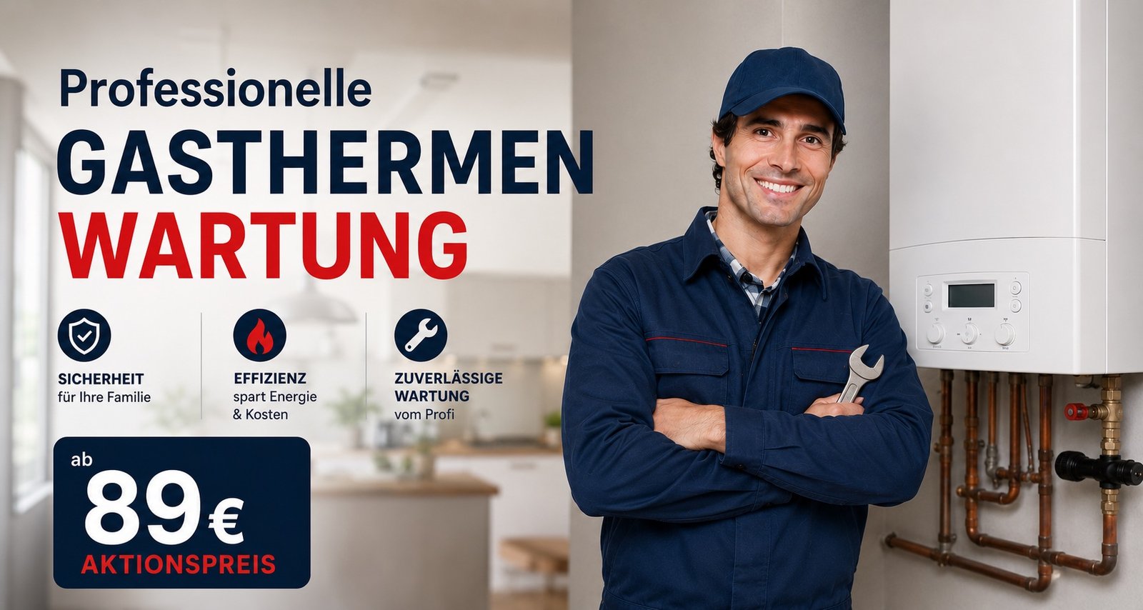 Professionelle Gasthermen-Wartung zum Aktionspreis ab 89 Euro – Sicherheit für Ihre Familie, Effizienz spart Energie und Kosten, zuverlässige Wartung vom Profi