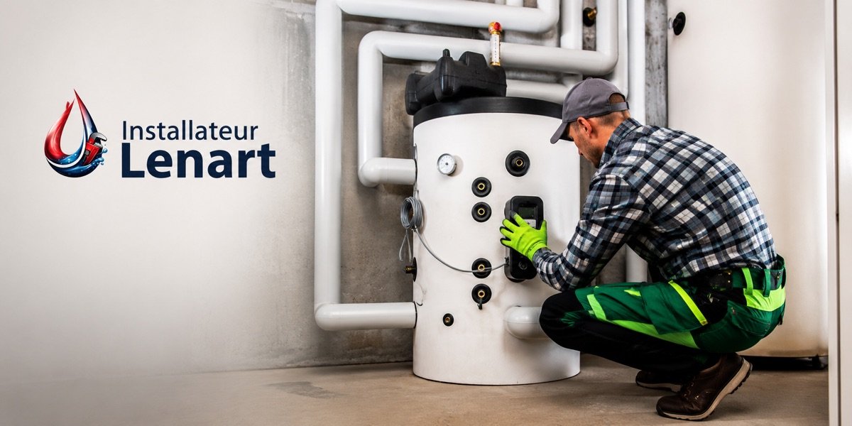 Techniker von Installateur Lenart prüft die Heizungsanlage im Heizraum